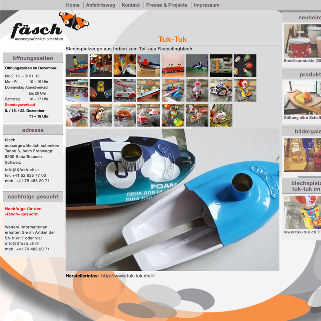 Umsetzung einer Webseite das aussergewöhnliche Ladenlokal «fäsch»